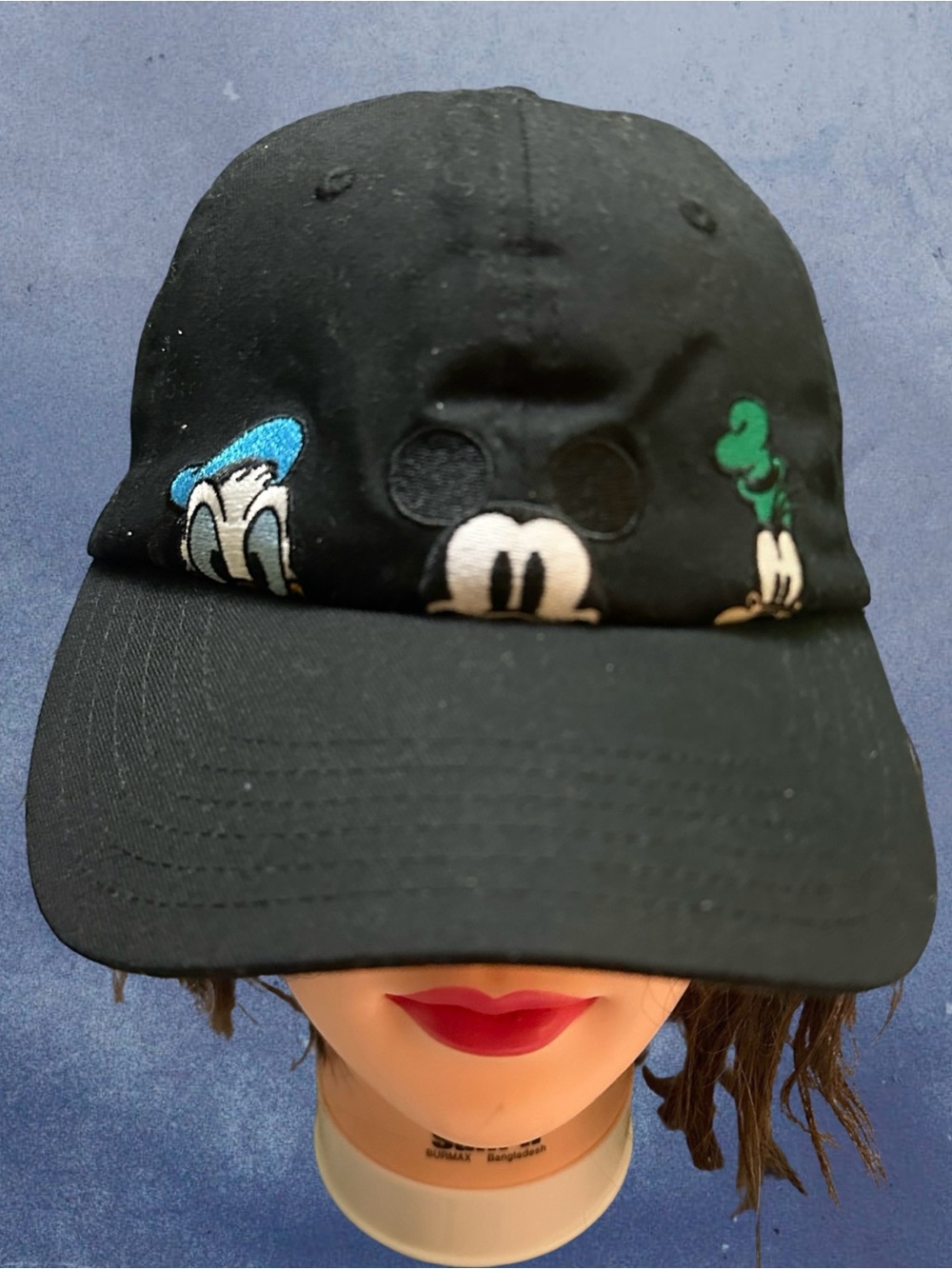 Disney Black Baseball Hat with Embroidered Mickey, Donald & Pluto Faces